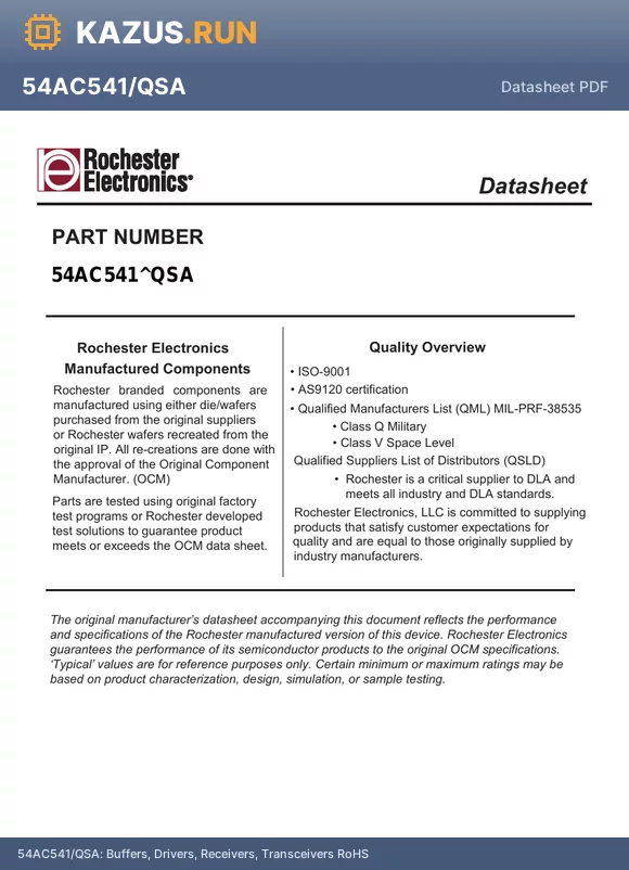 54AC541/QSA datasheet - Buffers, Drivers, Receivers, Transceivers RoHS