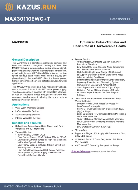 MAX30110EWG+T datasheet - Specialized Sensors RoHS