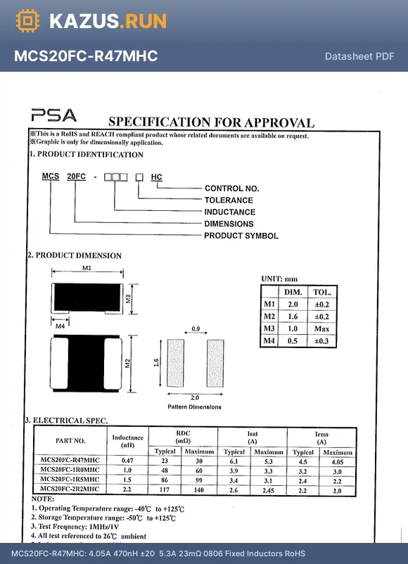 MCS25GD-R68MMP datasheet - 3.36A 680nH a20% 4.63A 29mY 1008 Fixed Inductors RoHS
