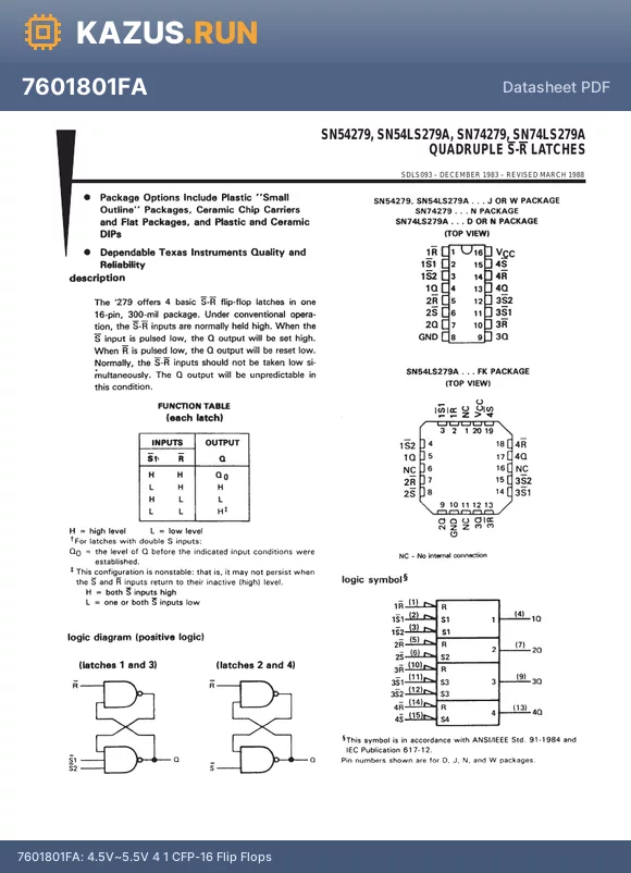 7601801FA datasheet - 4.5V~5.5V 4 1 CFP-16 Flip Flops 