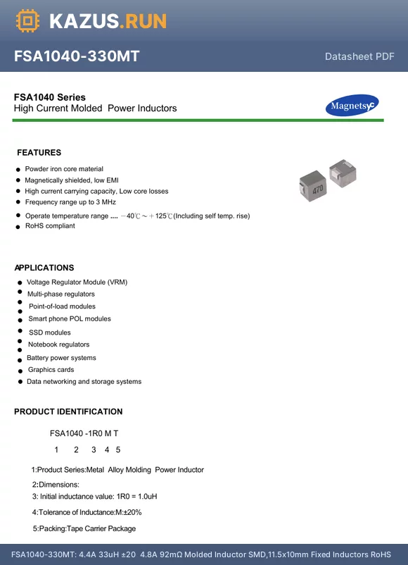 FSA1040-R36MT datasheet - 30A 360nH a20% 1.2mY 45A Molded Inductor SMD,11.5x10mm Fixed Inductors RoHS