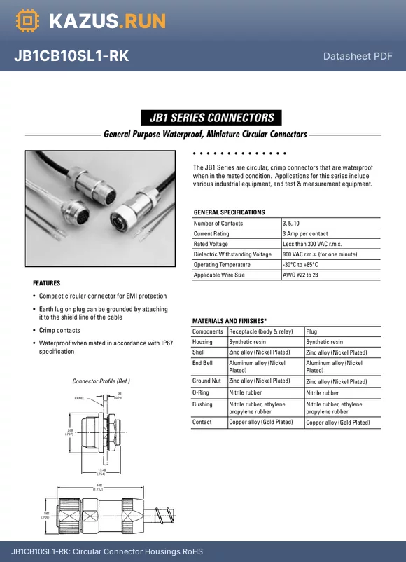 JB1CB10SL1-RK datasheet - Circular Connector Housings RoHS