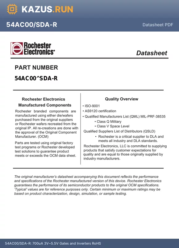 54AC00/SDA-R datasheet - 700uA 3V~5.5V Gates and Inverters RoHS