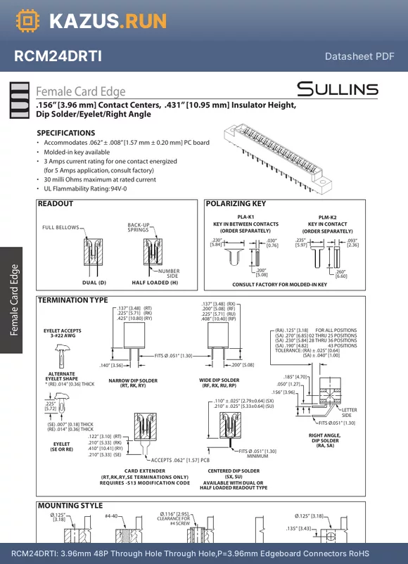 ECM25DSUI datasheet - 3.96mm 50P Through Hole Through Hole,P=3.96mm Edgeboard Connectors RoHS