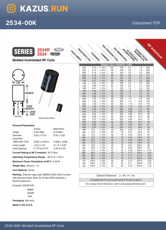 2534R datasheet - Molded Unshielded RF Coils