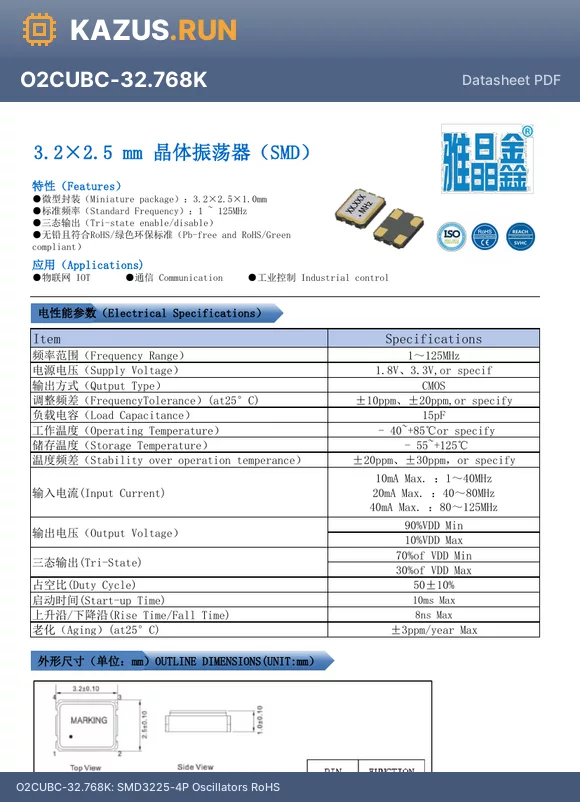 O2CUBC-12M datasheet - SMD3225-4P Oscillators RoHS