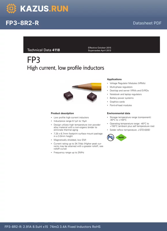 FP3-R20-R datasheet - 15.3A 200nH a15% 1.88mY 20.8A Fixed Inductors RoHS