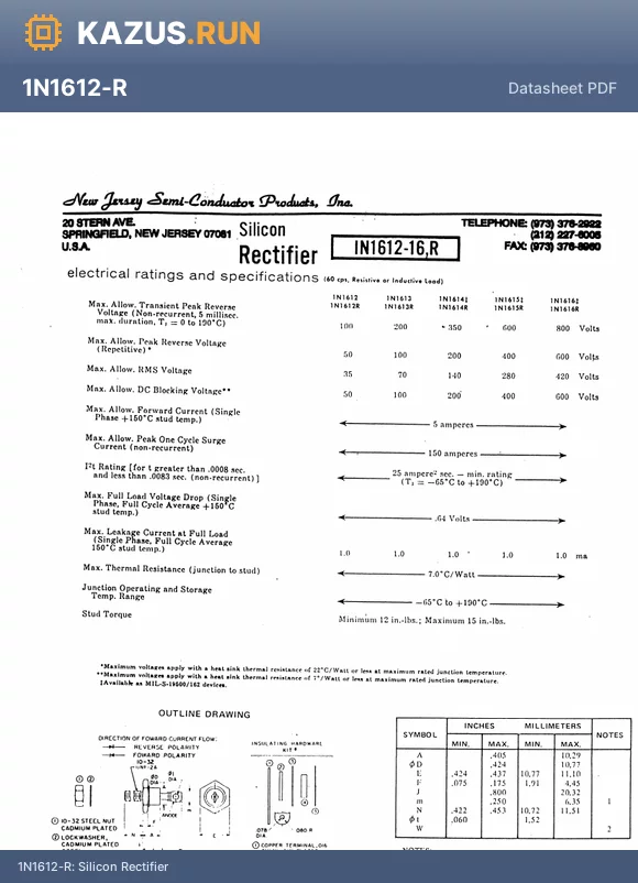 1N1612-R datasheet - Silicon Rectifier
