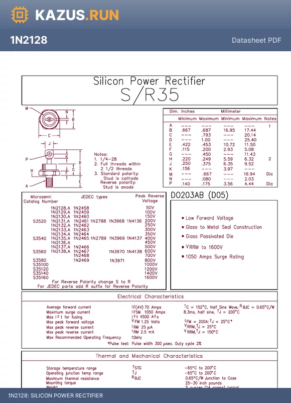 1N2459 datasheet - SILICON POWER RECTIFIER