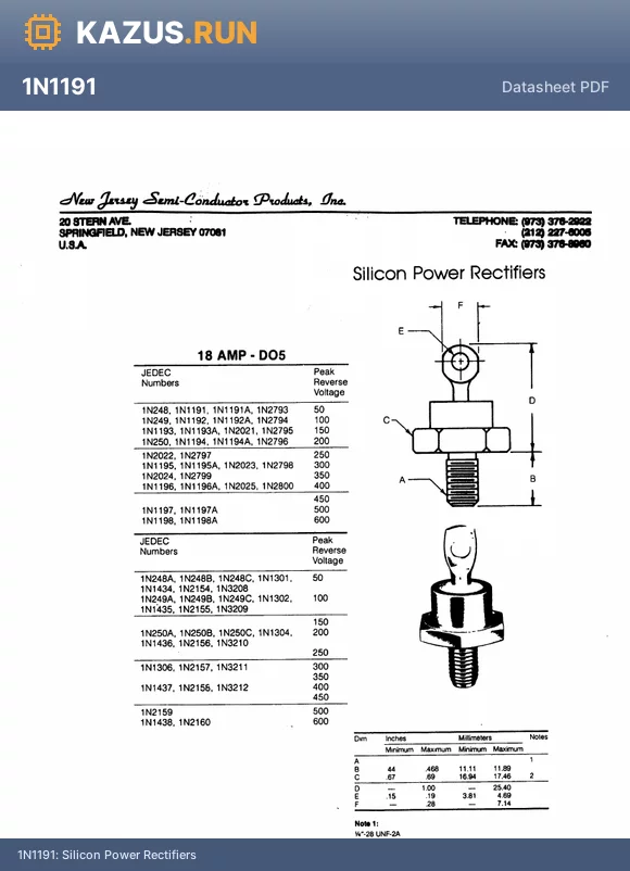 1N250A datasheet - Silicon Power Rectifiers