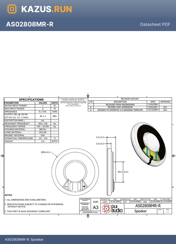 AS02808MR-R datasheet - Speaker