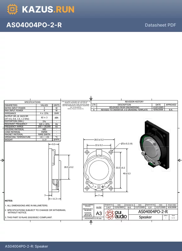 AS04004PO-2-R datasheet - Speaker
