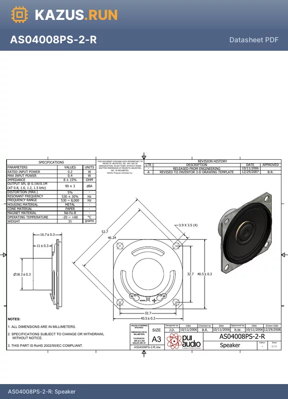 AS04008PS-2-R datasheet - Speaker