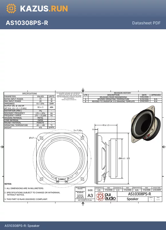 AS10308PS-R datasheet - Speaker