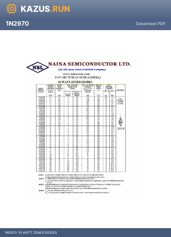 1N3003R datasheet - 10 WATT ZENER DIODES