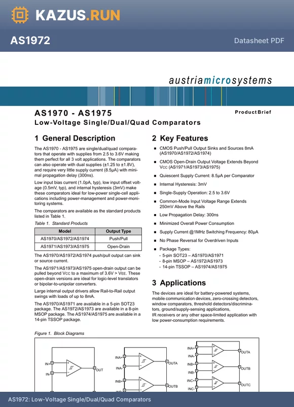 AS1971 datasheet - Low-Voltage Single/Dual/Quad Comparators