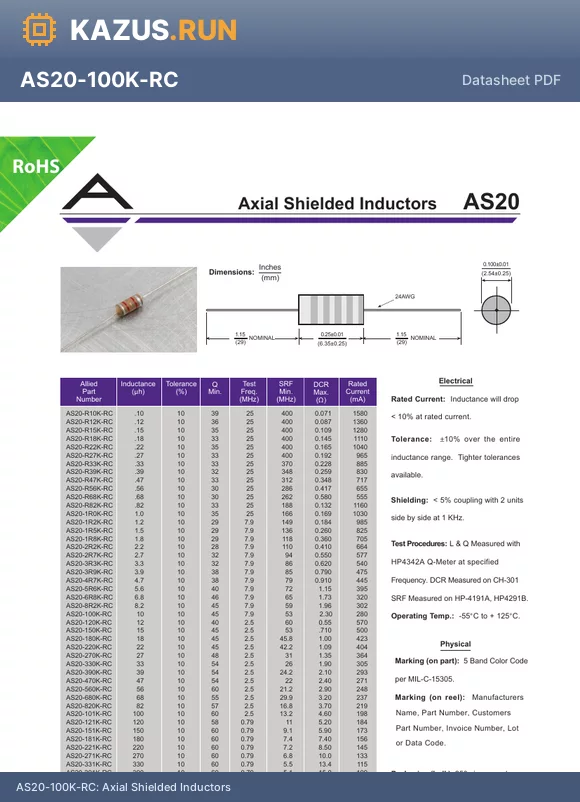 AS20-R39K-RC datasheet - Axial Shielded Inductors