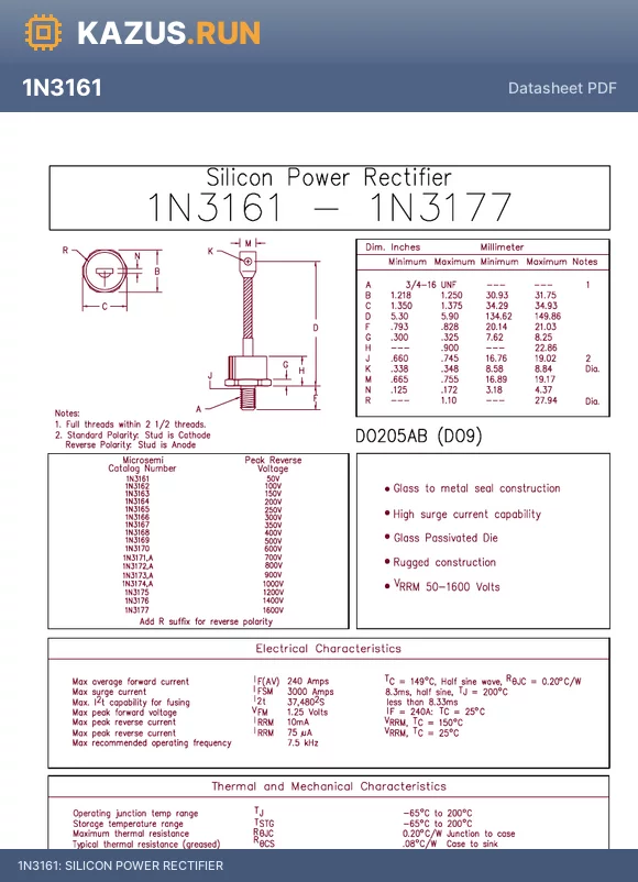 1N3171R datasheet - SILICON POWER RECTIFIER