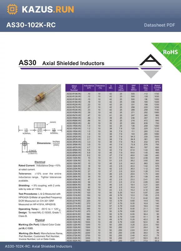 AS30-R82K-RC datasheet - Axial Shielded Inductors