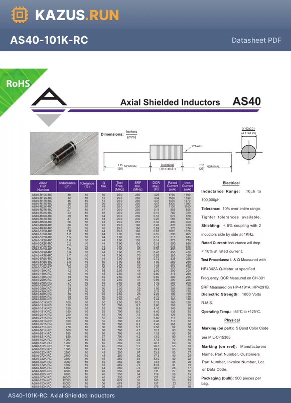AS40-R22K-RC datasheet - Axial Shielded Inductors