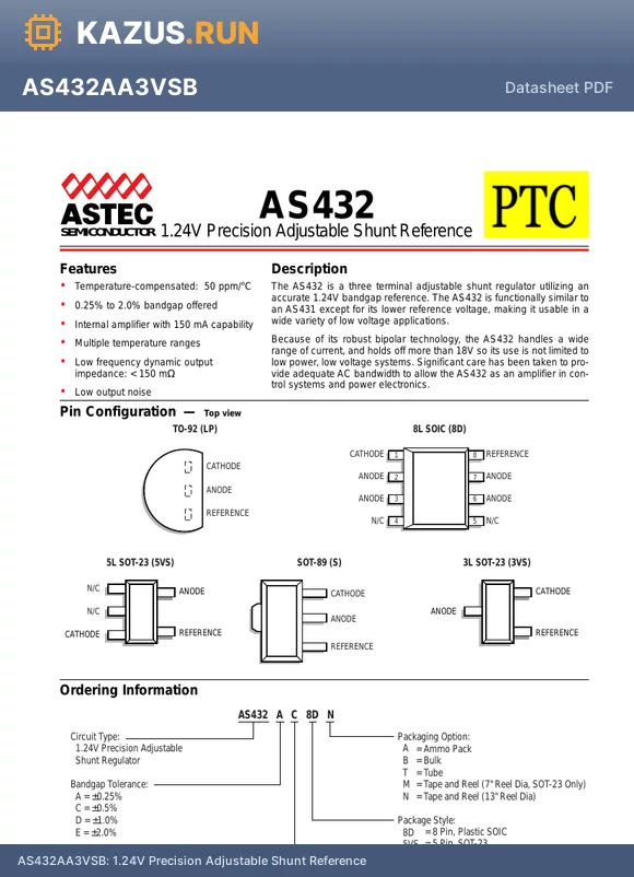 AS432EC8DB datasheet - 1.24V Precision Adjustable Shunt Reference