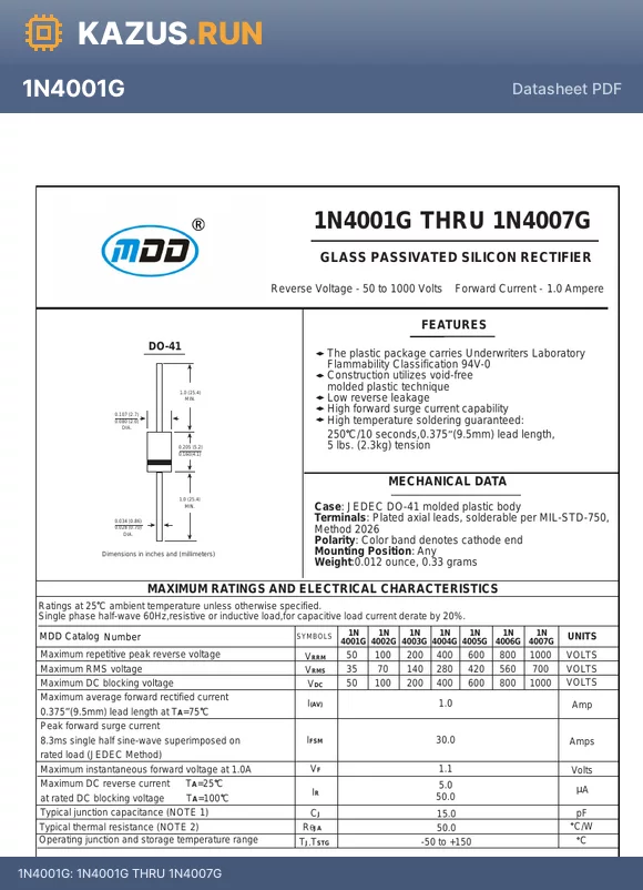1N4003G datasheet - 1N4001G THRU 1N4007G
