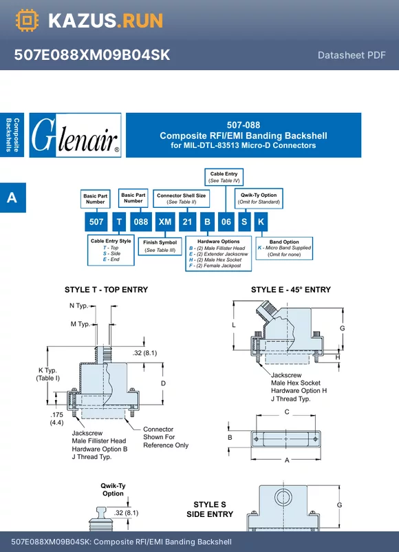 507E088XW15B04SK datasheet - Composite RFI/EMI Banding Backshell