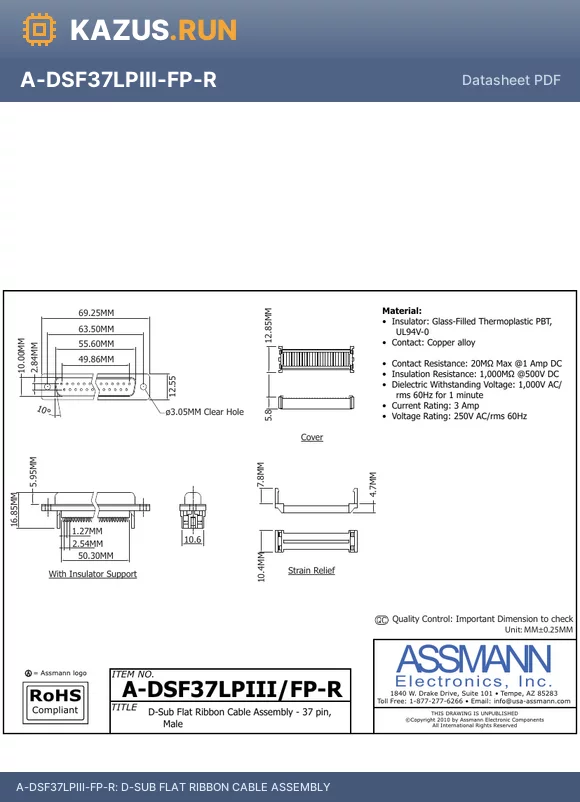 A-DSF37LPIII-FP-R datasheet - D-SUB FLAT RIBBON CABLE ASSEMBLY