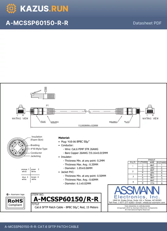 A-MCSSP60150-R-R datasheet - CAT.6 SFTP PATCH CABLE