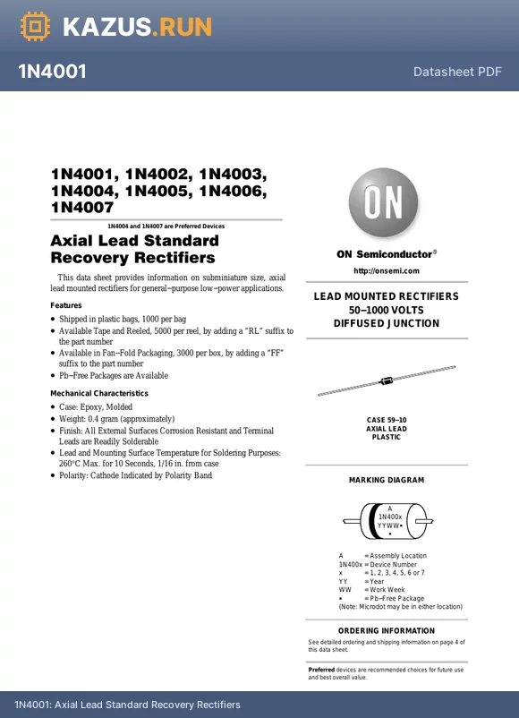 1N4007RL datasheet - Axial Lead Standard Recovery Rectifiers