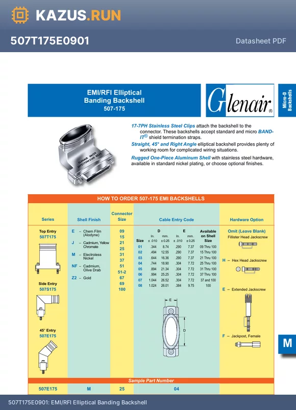 507T175J2501 datasheet - EMI/RFI Elliptical Banding Backshell