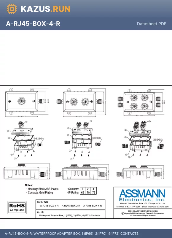A-RJ45-BOX-1-R datasheet - WATERPROOF ADAPTER BOK, 1 (IP69), 2(IP70), 4(IP72) CONTACTS