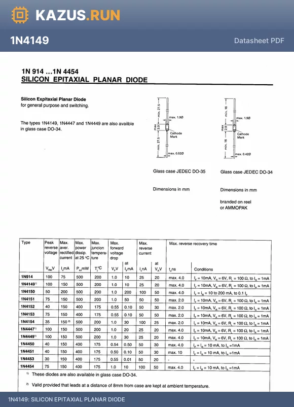 1N4447 datasheet - SILICON EPITAXIAL PLANAR DIODE