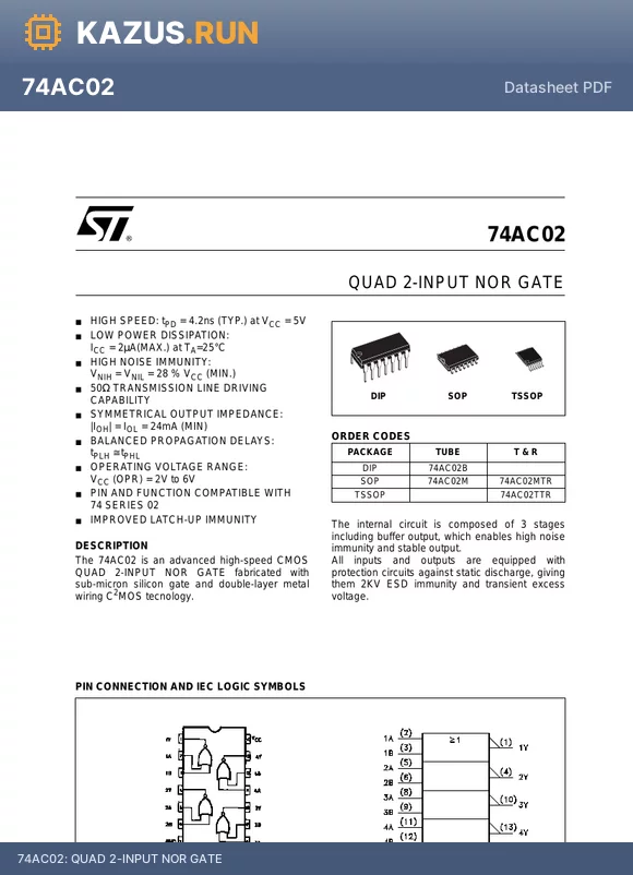 74AC02M datasheet - QUAD 2-INPUT NOR GATE