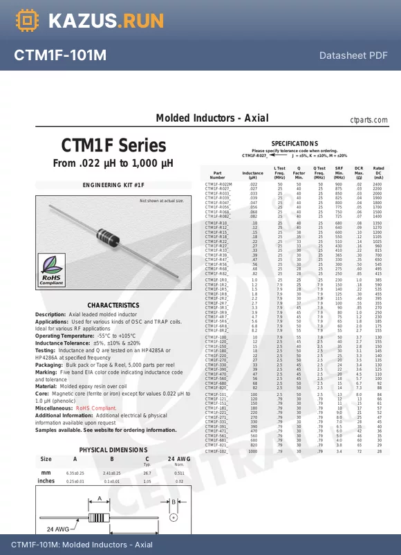 CTM1F-R033M datasheet - Molded Inductors - Axial
