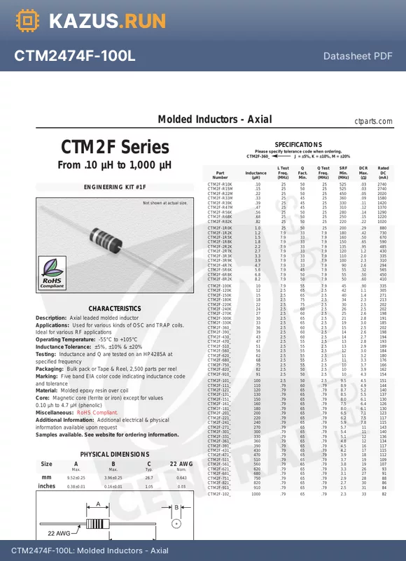 CTM2F-R68K datasheet - Molded Inductors - Axial