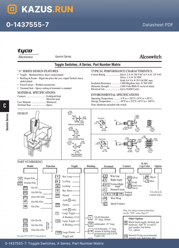 A101K1CWCQ0Q datasheet - Toggle Switches, A Series, Part Number Matrix