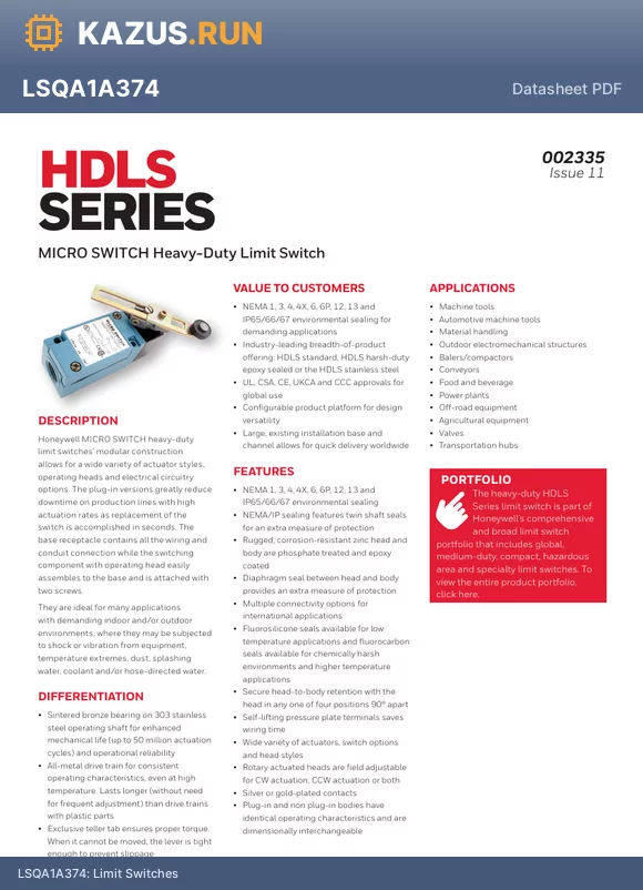 LSQL7M123 datasheet - SPDT Limit Switches RoHS