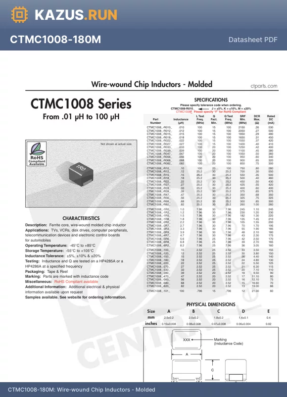 CTMC1008-R015M datasheet - Wire-wound Chip Inductors - Molded