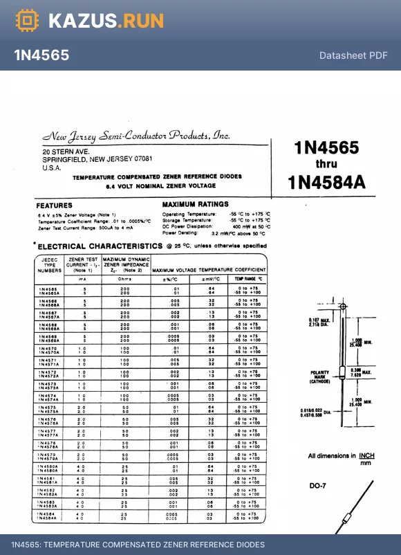 1N4573 datasheet - TEMPERATURE COMPENSATED ZENER REFERENCE DIODES