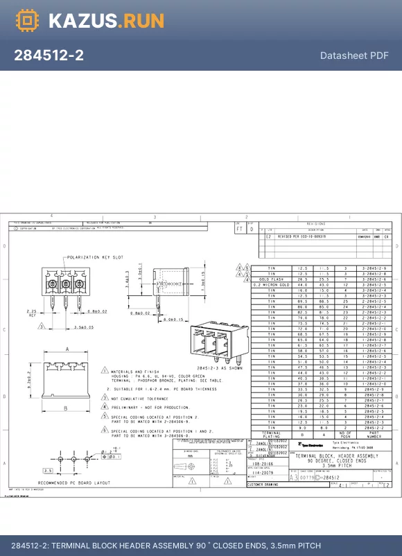 284512-8 datasheet - TERMINAL BLOCK HEADER ASSEMBLY 90 � CLOSED ENDS, 3.5mm PITCH