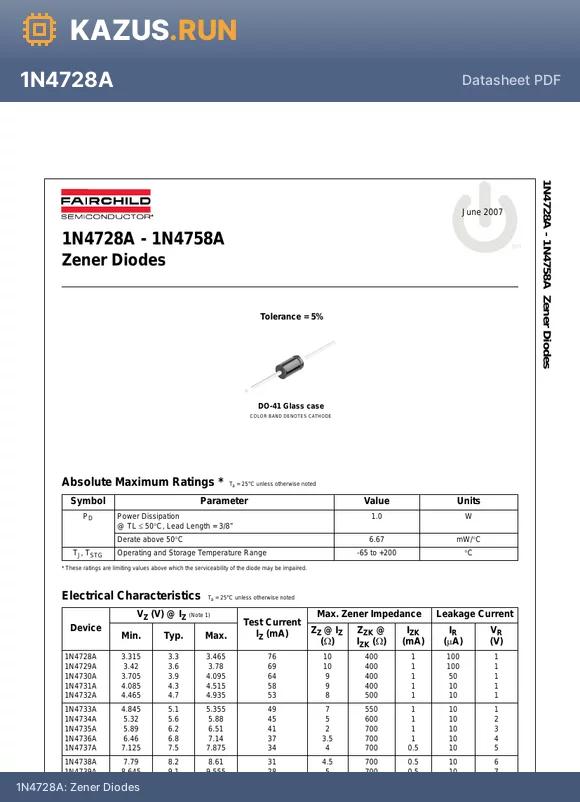 1N4736A datasheet - Zener Diodes
