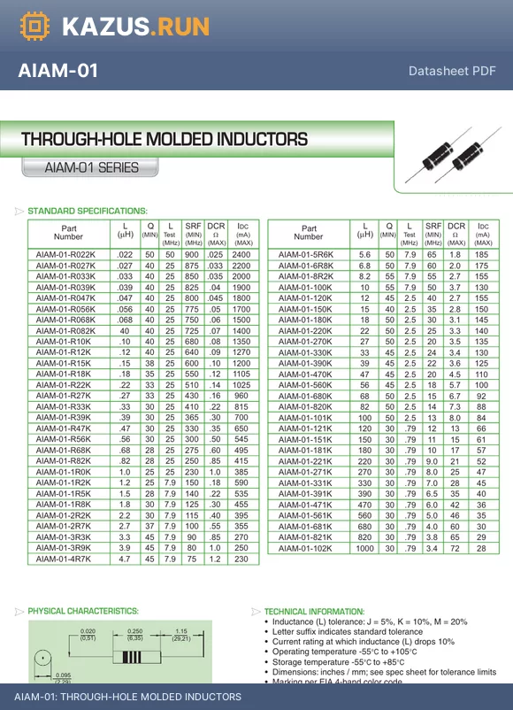 AIAM-01-R033K datasheet - THROUGH-HOLE MOLDED INDUCTORS