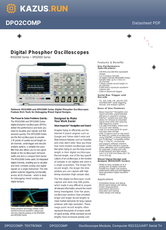 DPO2COMP datasheet - TEKTRONIX         DPO2COMP             Oscilloscope Module, Computer RS232/UART Serial Triggering & Analysis Upgrade