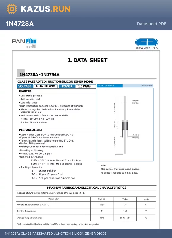 1N4752A datasheet - GLASS PASSIVATED JUNCTION SILICON ZENER DIODE