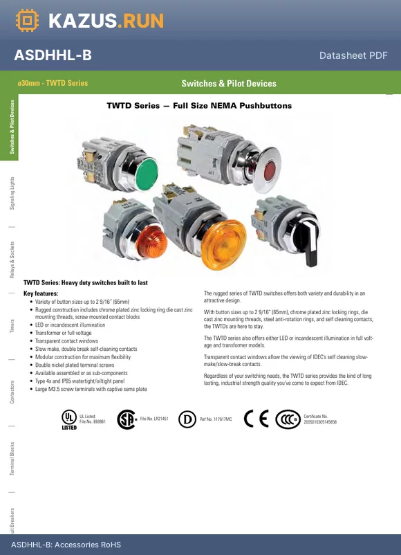 ABD-300 datasheet - Switch Access Mushroom Operator Push Button Switch