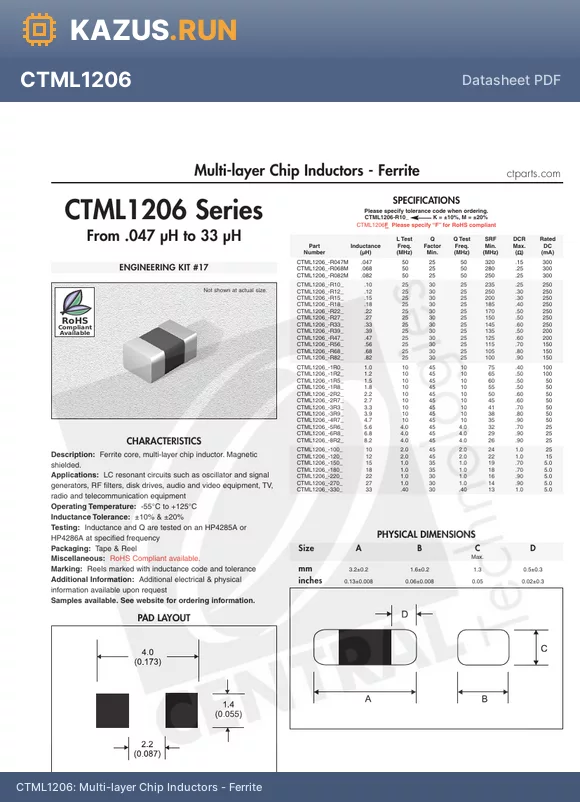 CTML1206-R047M datasheet - Multi-layer Chip Inductors - Ferrite