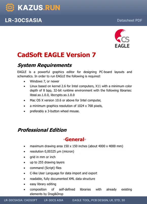 LS-1CSASIA datasheet - CADSOFT   LS-1CS ASIA   EAGLE TOOL, PCB DESIGN, LS, STD, 1