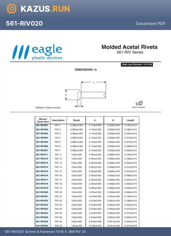 561-RIV026 datasheet - Screws & Fasteners 1/2 X .090 RIV 26