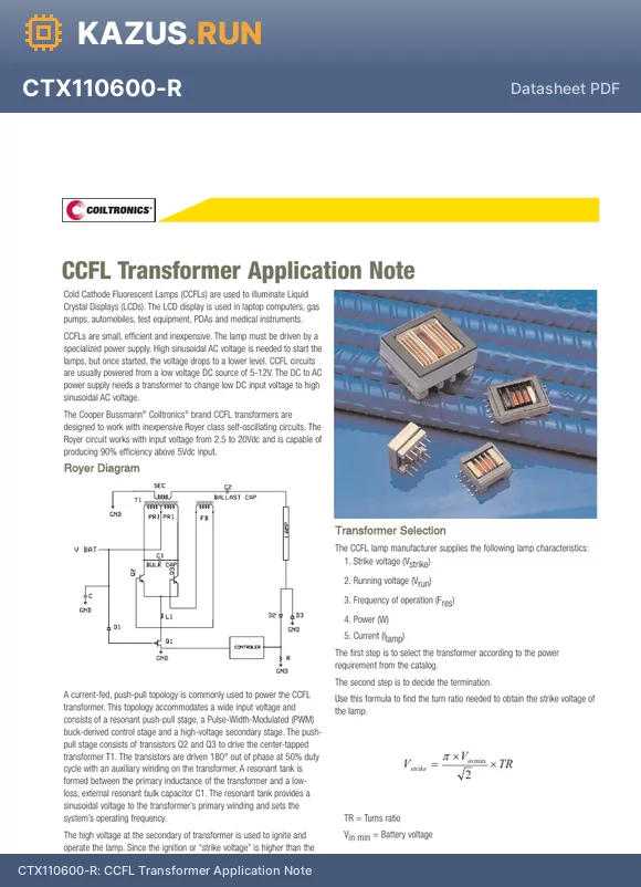 CTX110655-R datasheet - CCFL Transformer Application Note